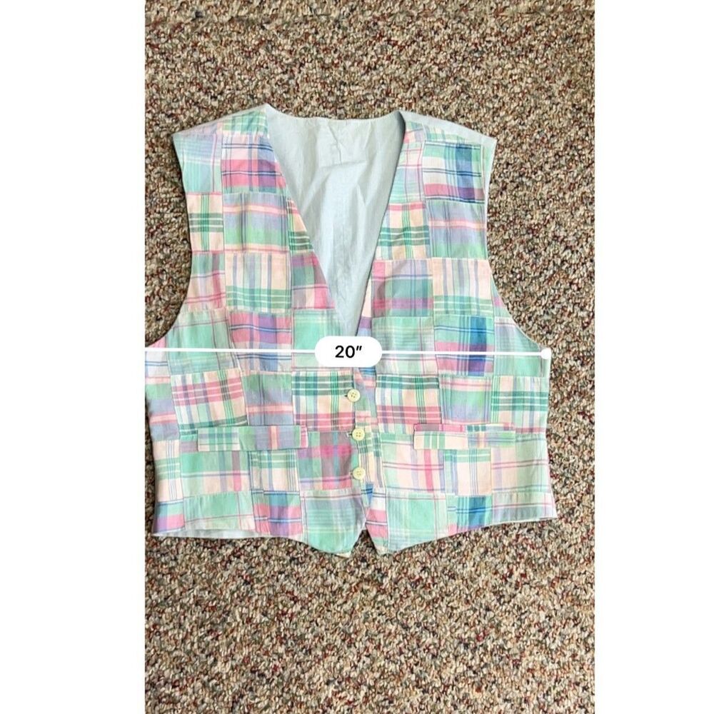 David Brooks Women's Pastel Madras Plaid Patchwork Vintage 70s-80s Vest Size 14 - Picture 14 of 15